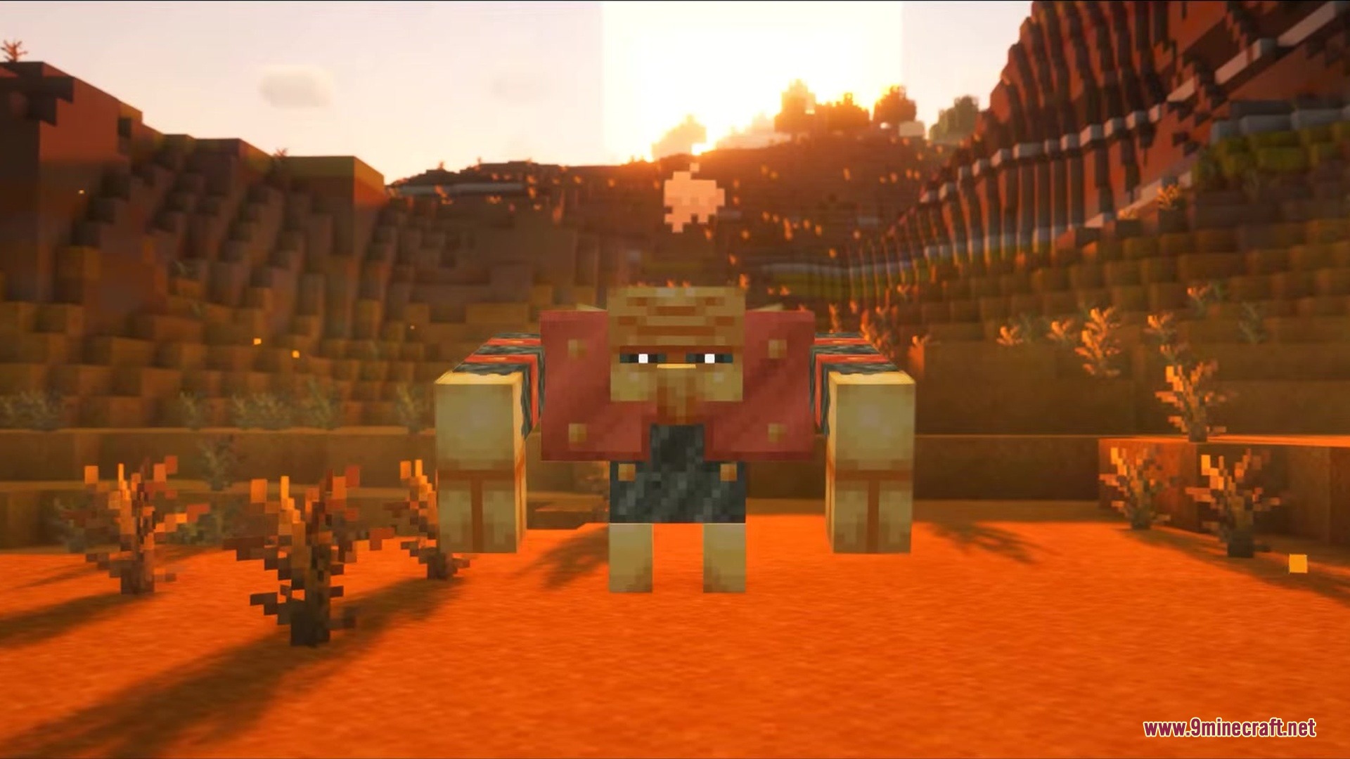 Fights Frights Mod Screenshot 7 A powerful muscular villager monster stands in a badlands biome at sunset