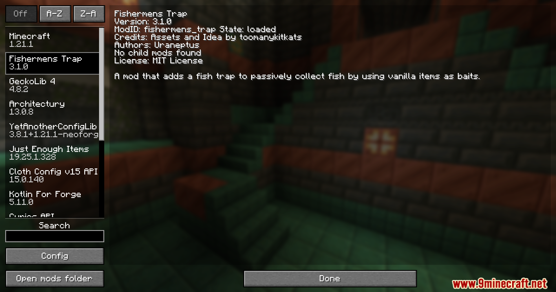 Fishermen's Trap Mod Screenshot 1 Mod menu screen showing information and version details for Fishermens Trap
