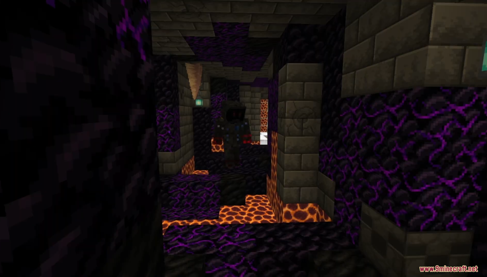 A player explores a dark dungeon in the Flow Parkour Map