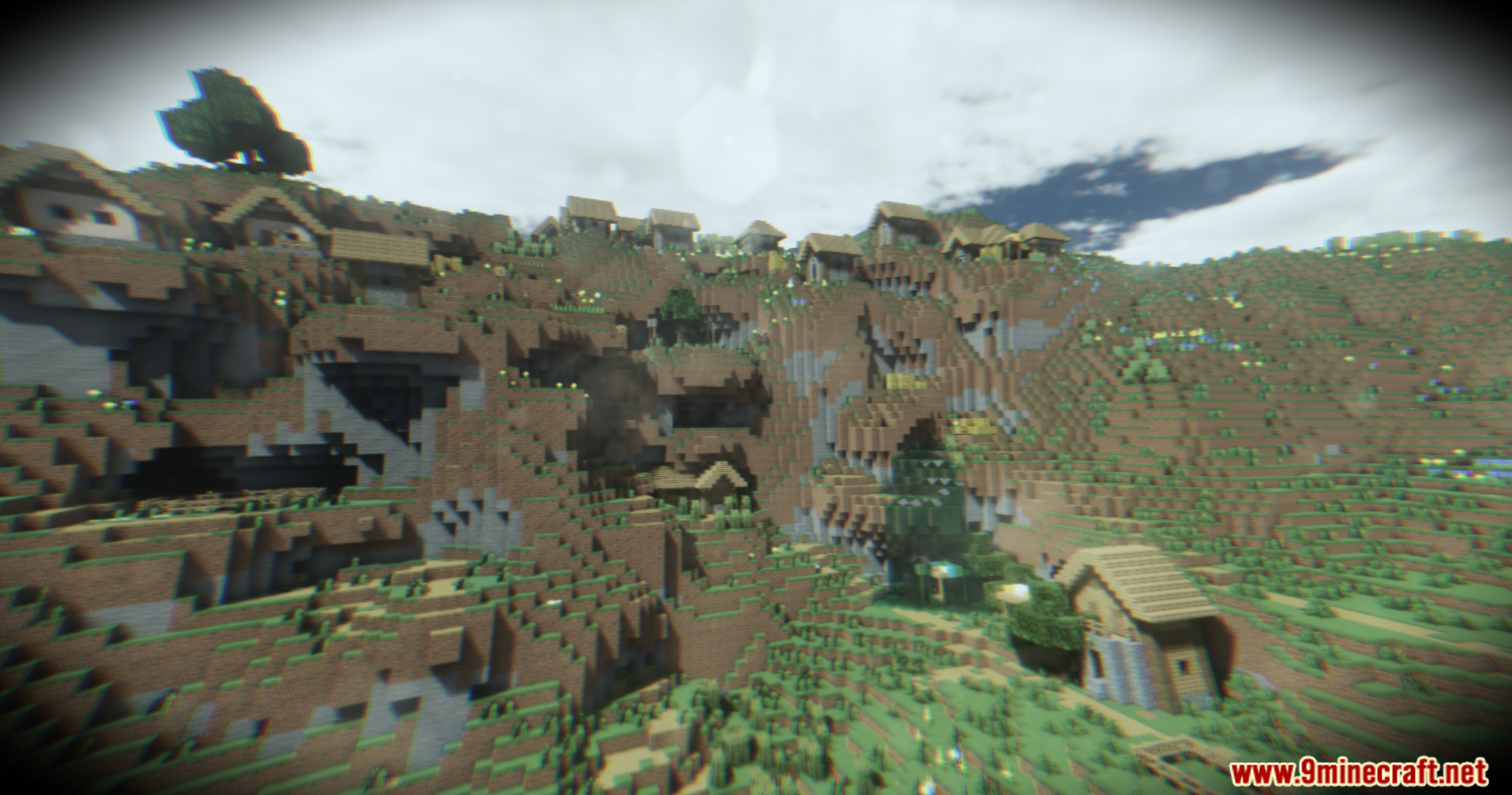 Footage Shaders Screenshot 11 Hillside village houses shown through a gritty VHS body camera shader