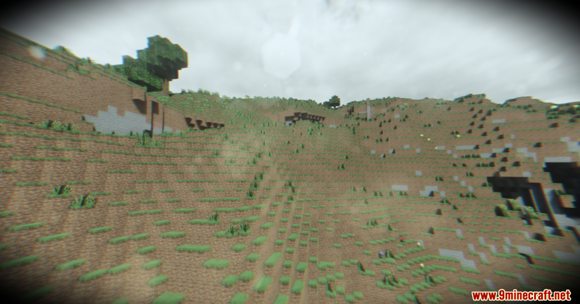 Footage Shaders Screenshot 6 Grassy Minecraft hillside with realistic lighting and a body camera recording style