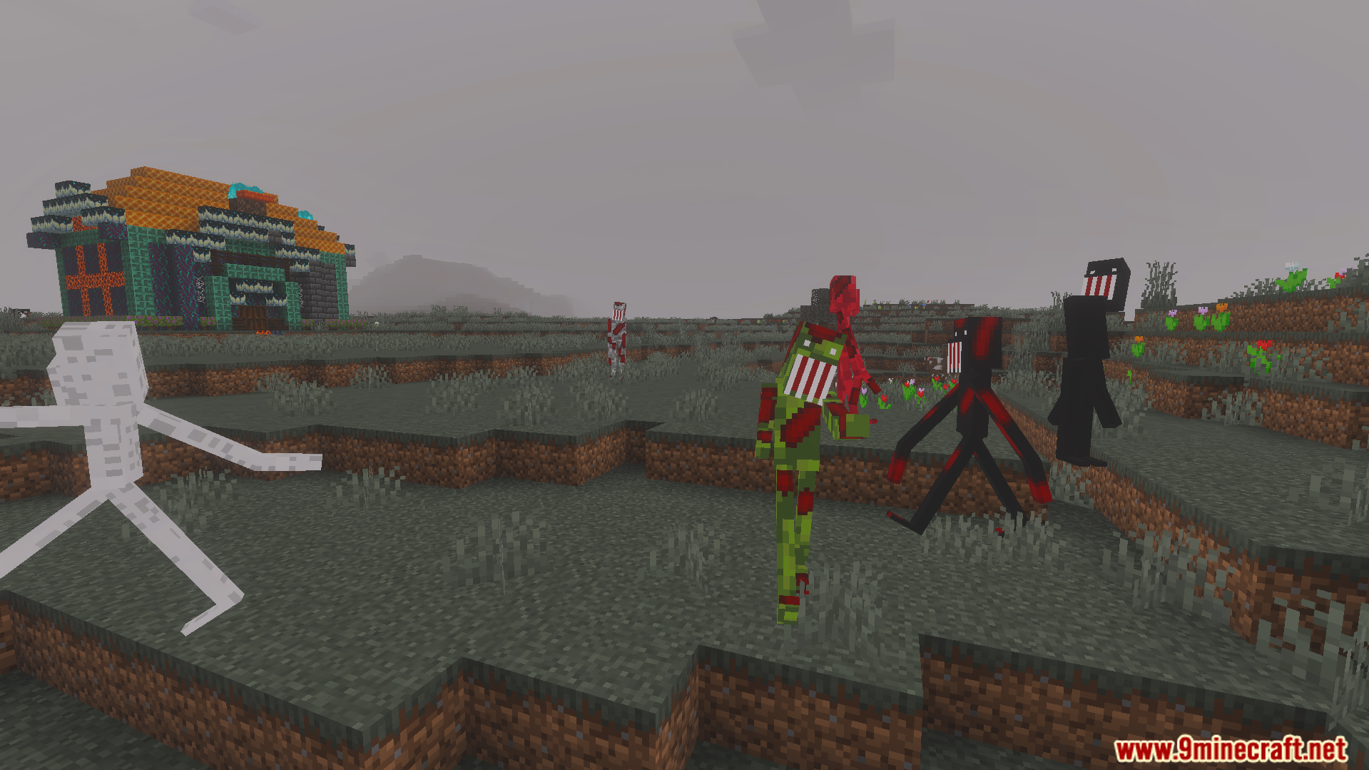 From the Darkness Modpack Addon Screenshot 10 Tall creepy monsters roam the foggy plains in this dark nightmare world