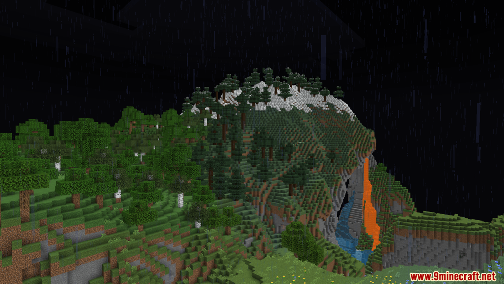 FullBright RD Texture Pack provides clear visibility of a mountain at night