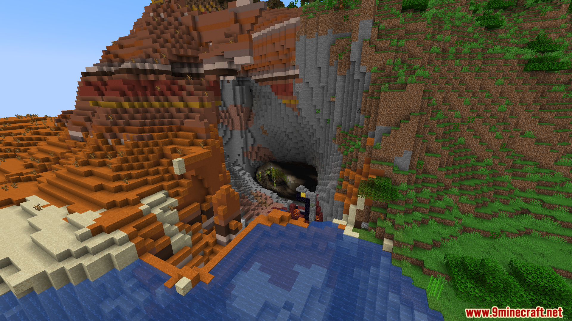 FullBright RD Texture Pack showing clear visibility inside a dark badlands cave