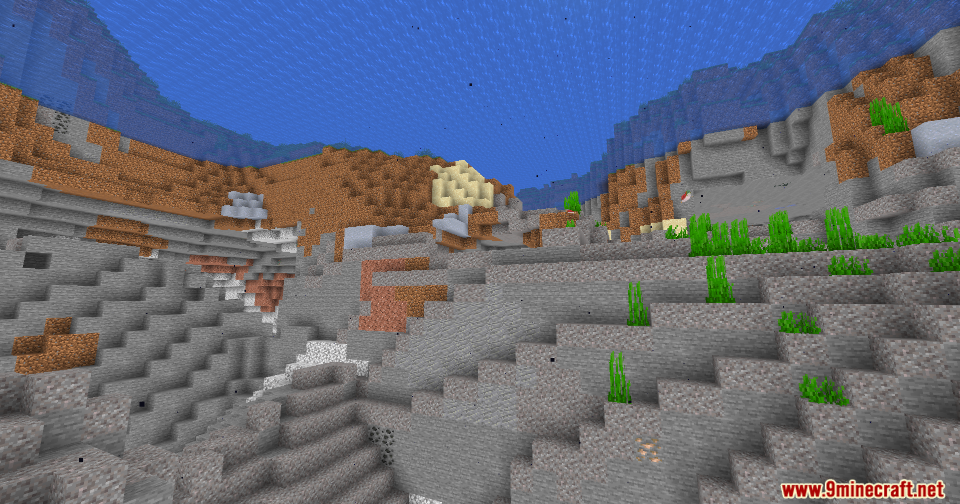 The ocean floor is clearly visible with full brightness on all blocks