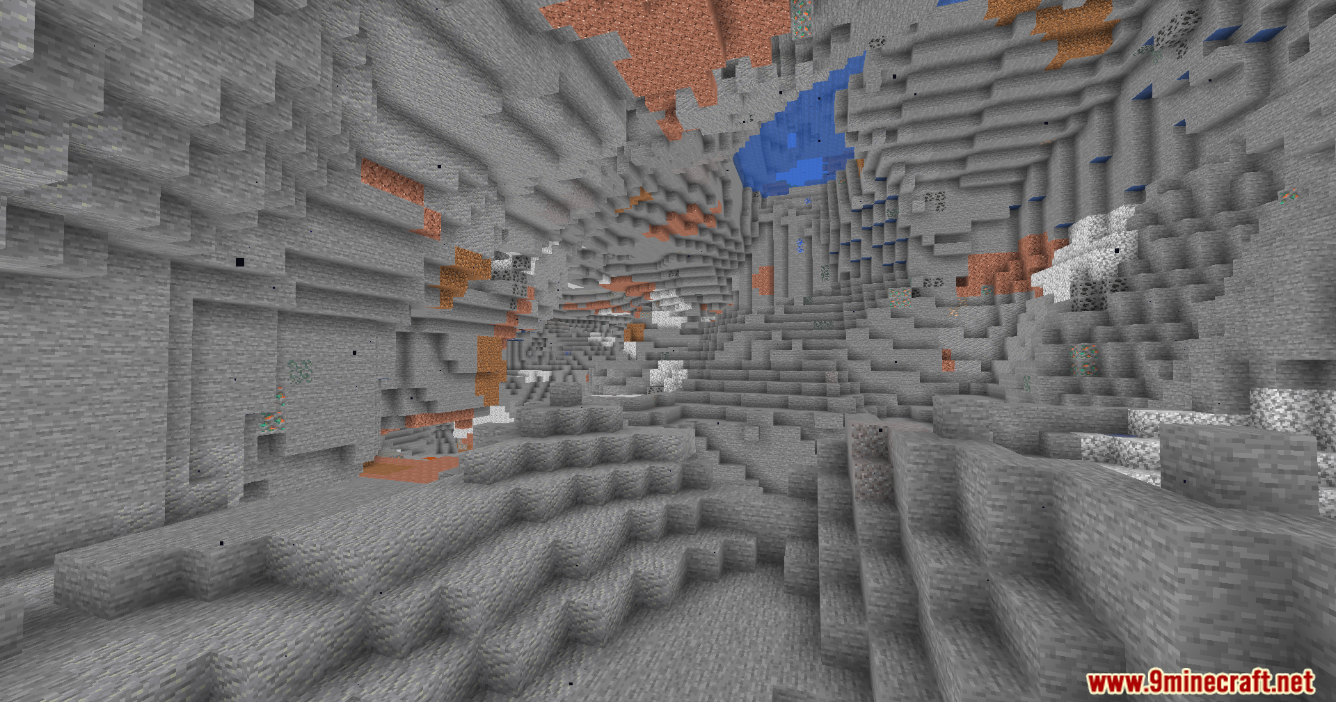 A vast underground cavern clearly visible without the need for any torches