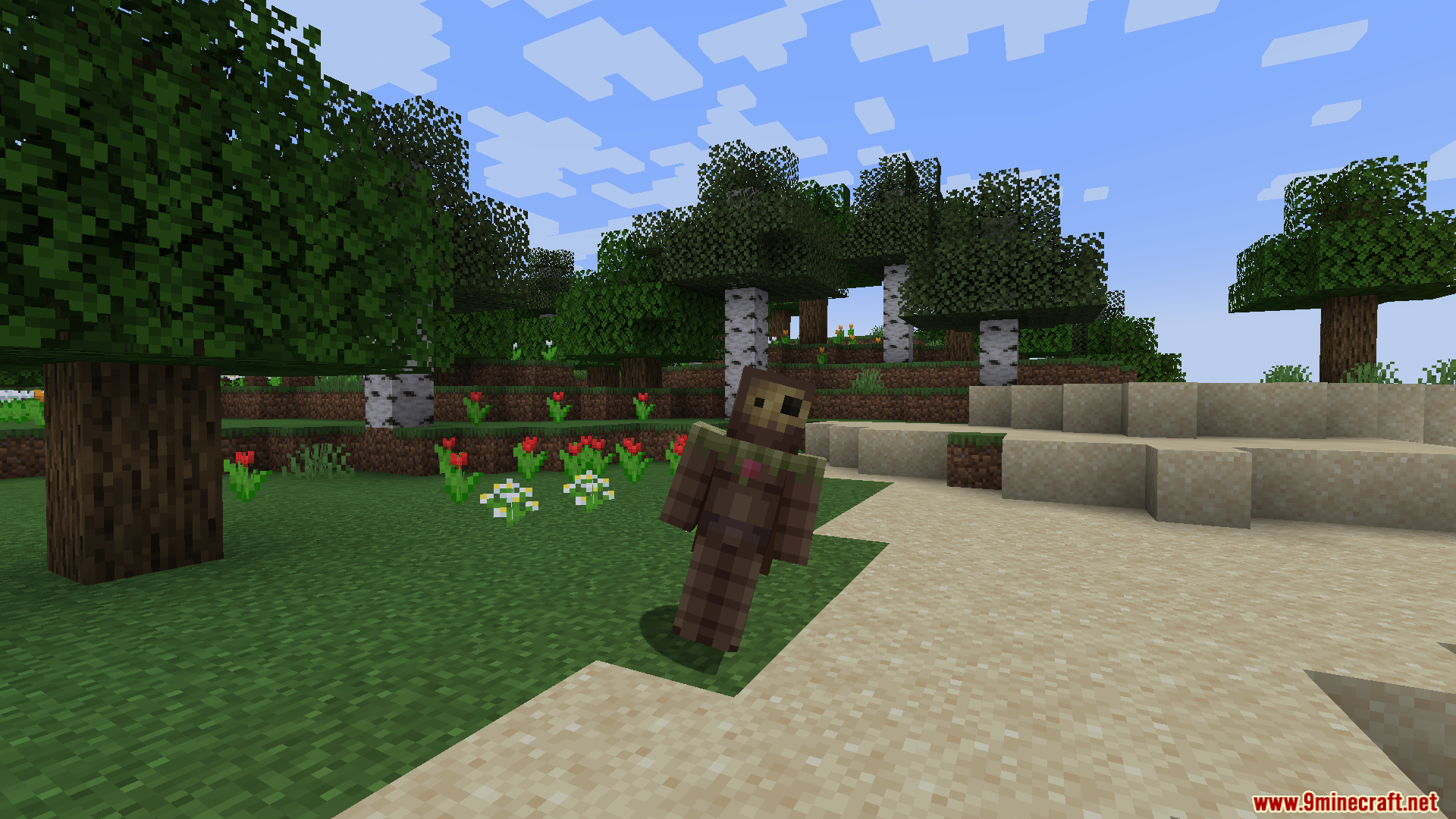 A player character leaning to the side while standing on a grassy field