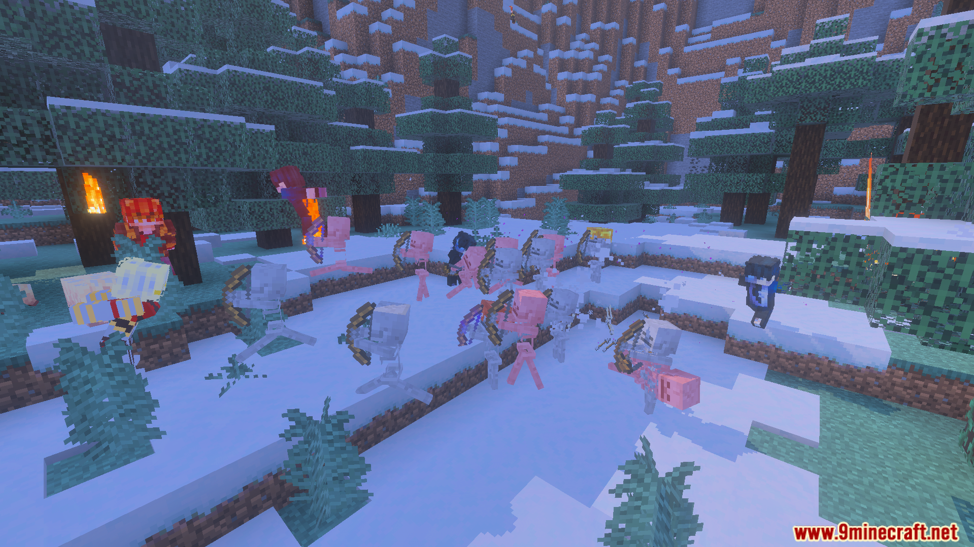 Player characters commanding a group of shadow soldiers in a snowy forest