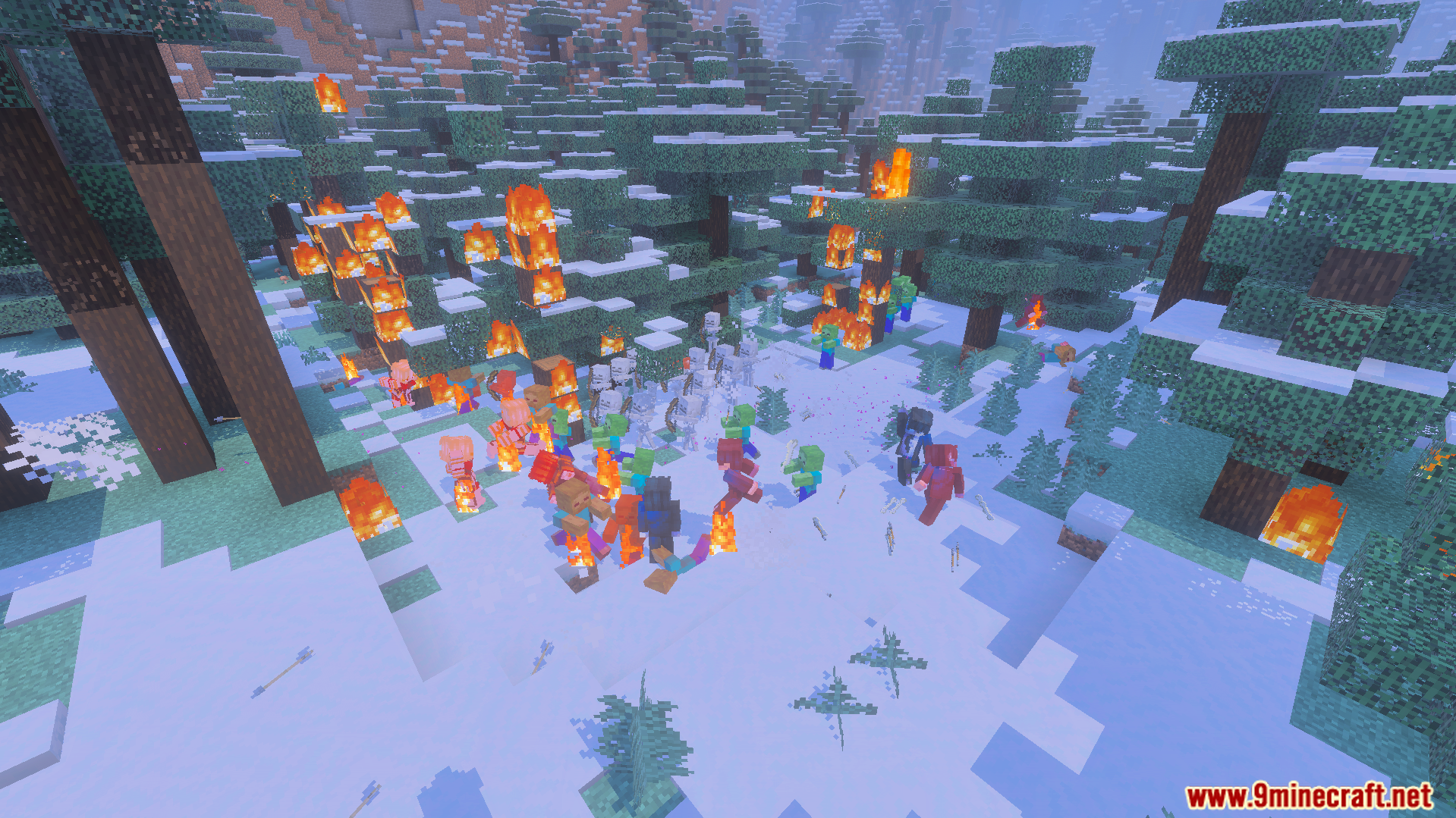GameHunters Solo Leveling Addon features shadow soldiers fighting in a snowy forest