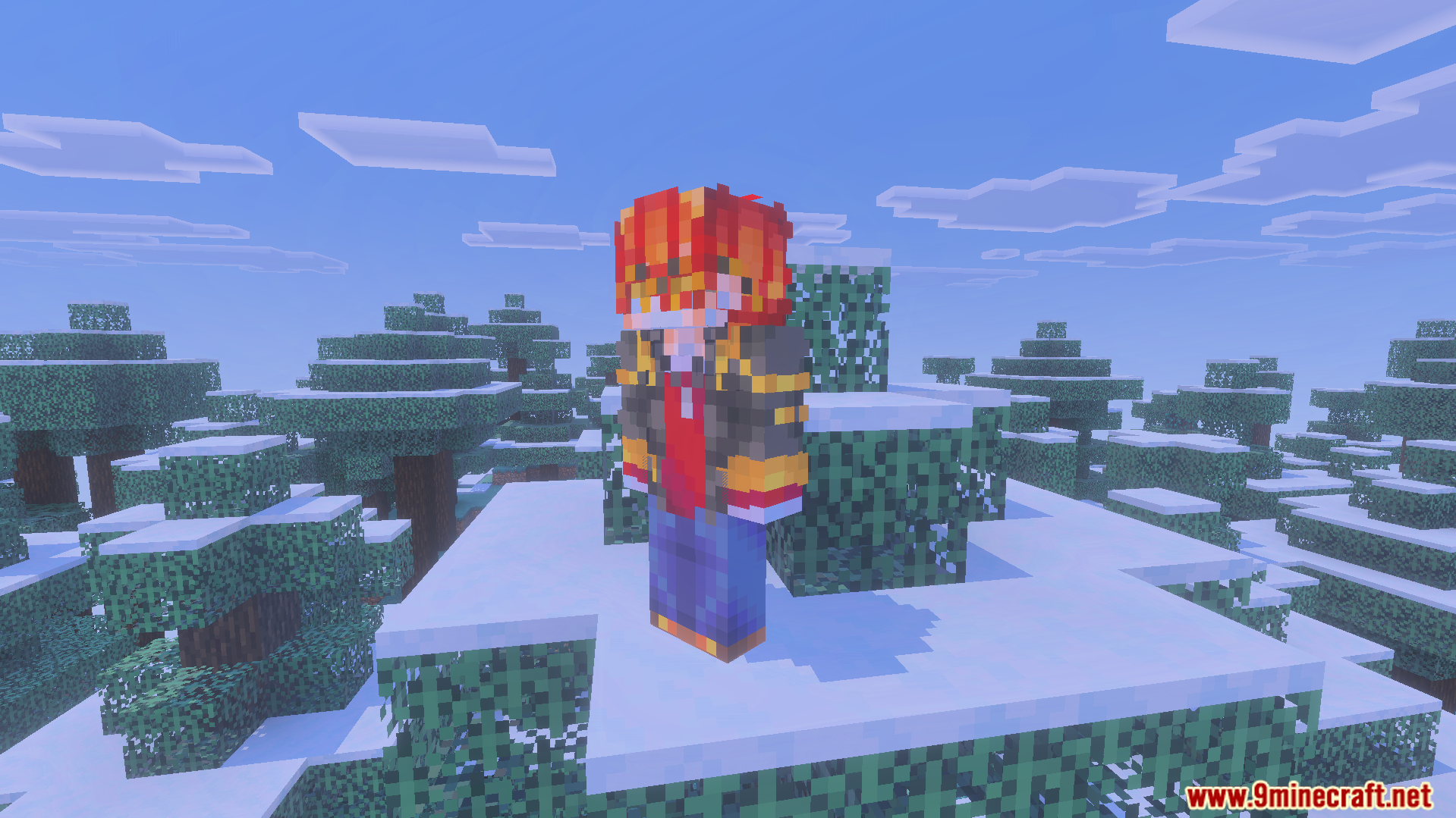 Minecraft player wearing a custom Choi Jong In skin in a snowy forest