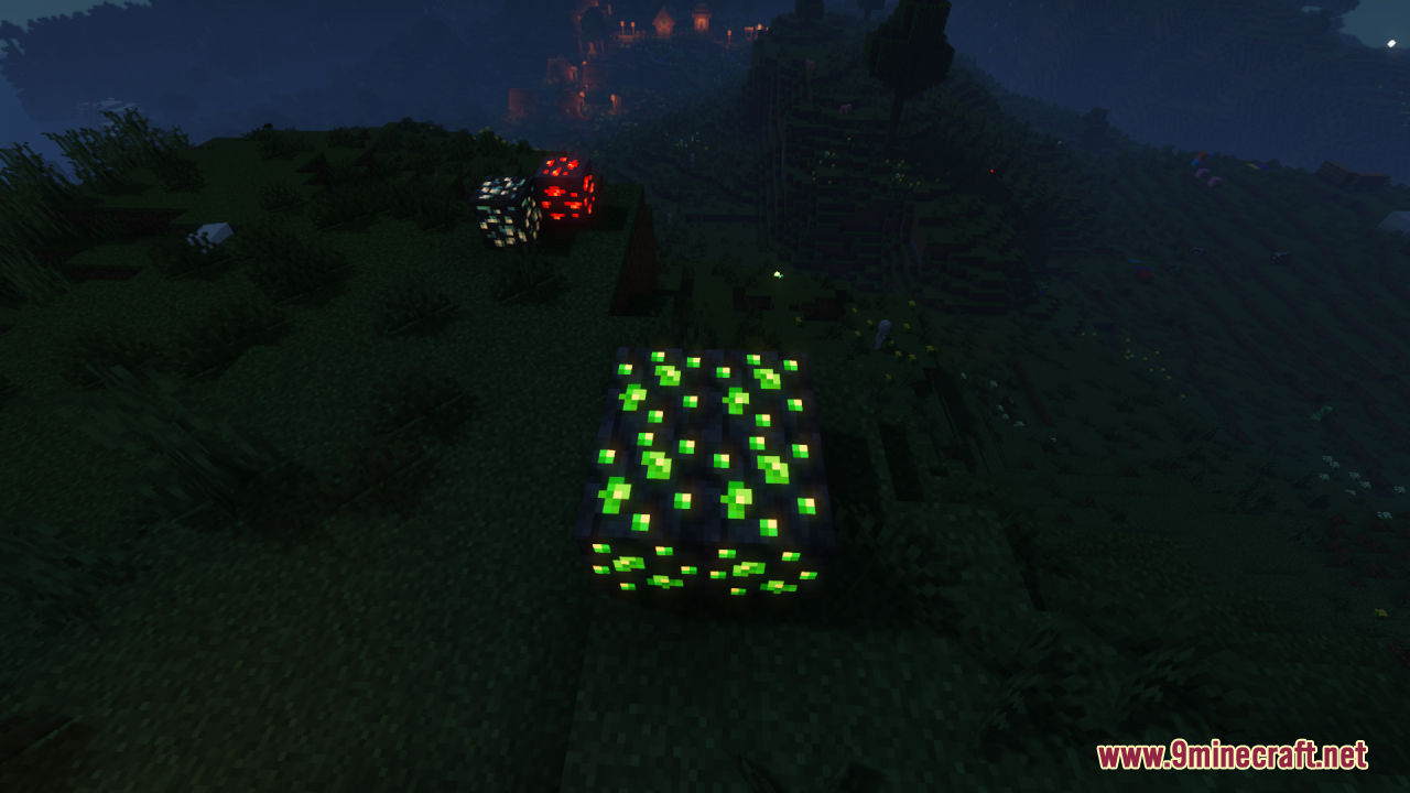 Glow Ores Vanilla Resource Pack makes minerals shine in the dark landscape