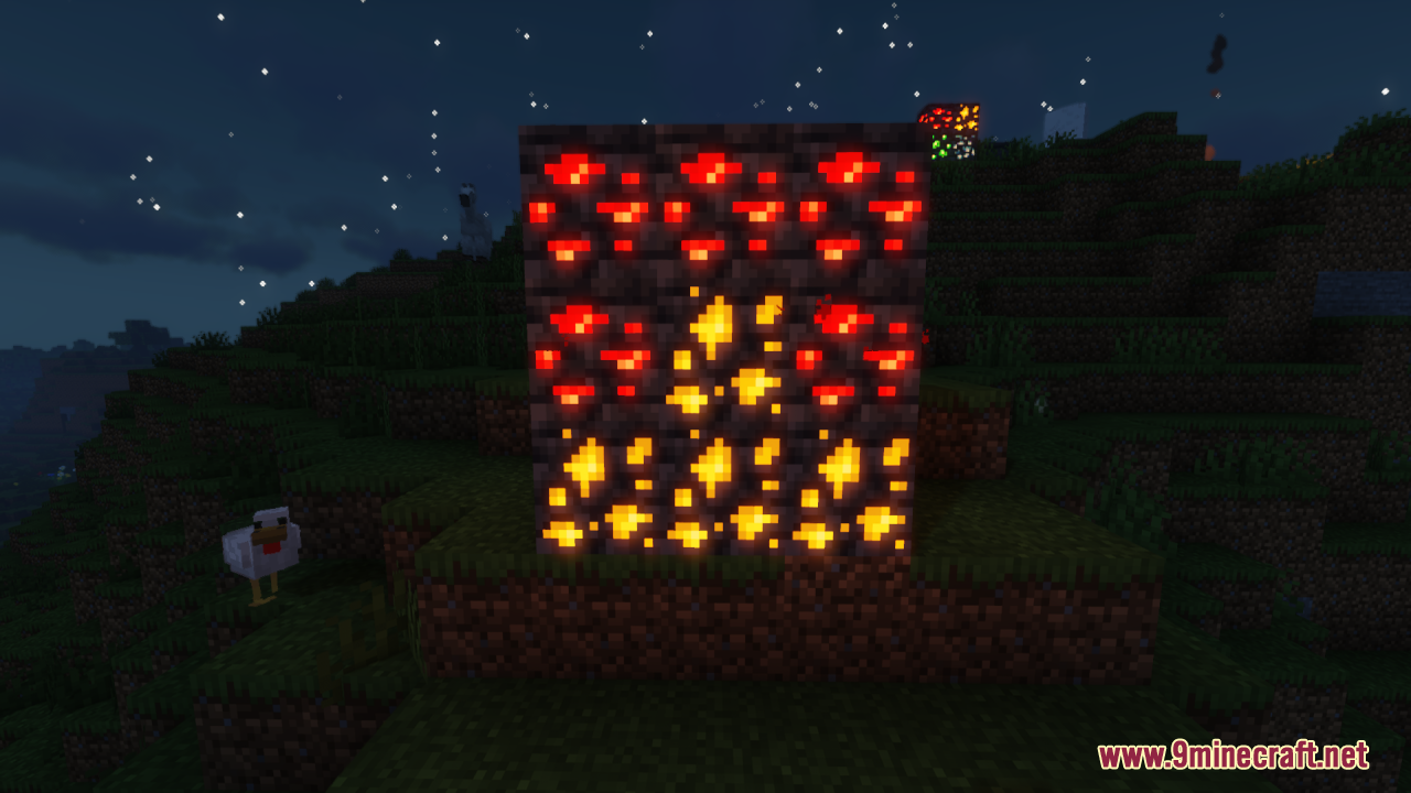 Glow Ores Vanilla Resource Pack makes redstone and gold ores shine brightly