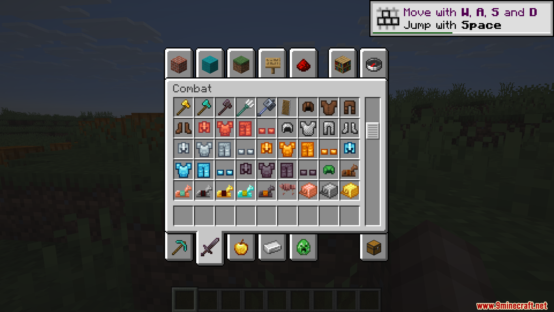 Glowing 3D Armor Resource Pack Screenshot 2 The creative inventory displays various armor pieces with unique 3D model icons