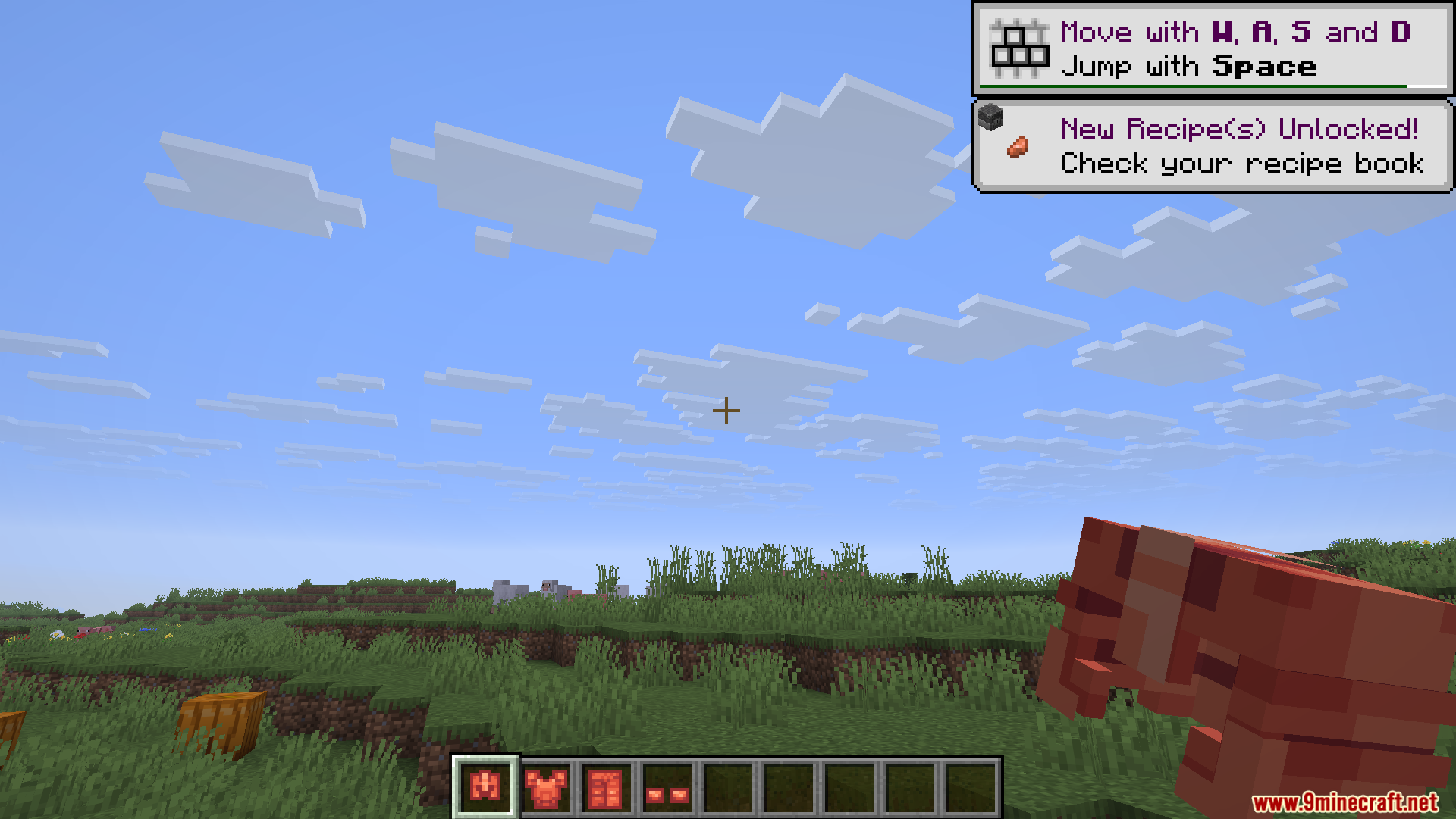 Glowing 3D Armor Resource Pack Screenshot 3 First person view of a player holding a red 3D armor item