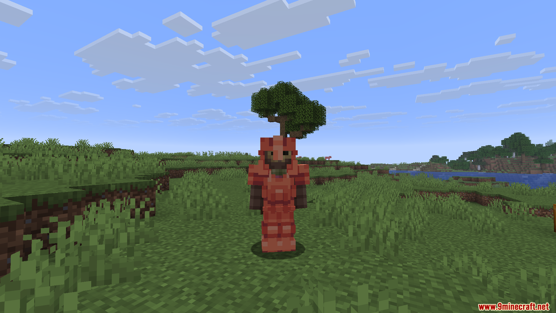 Glowing 3D Armor Resource Pack Screenshot 4 A character wearing the Glowing 3D Armor Resource Pack in a field