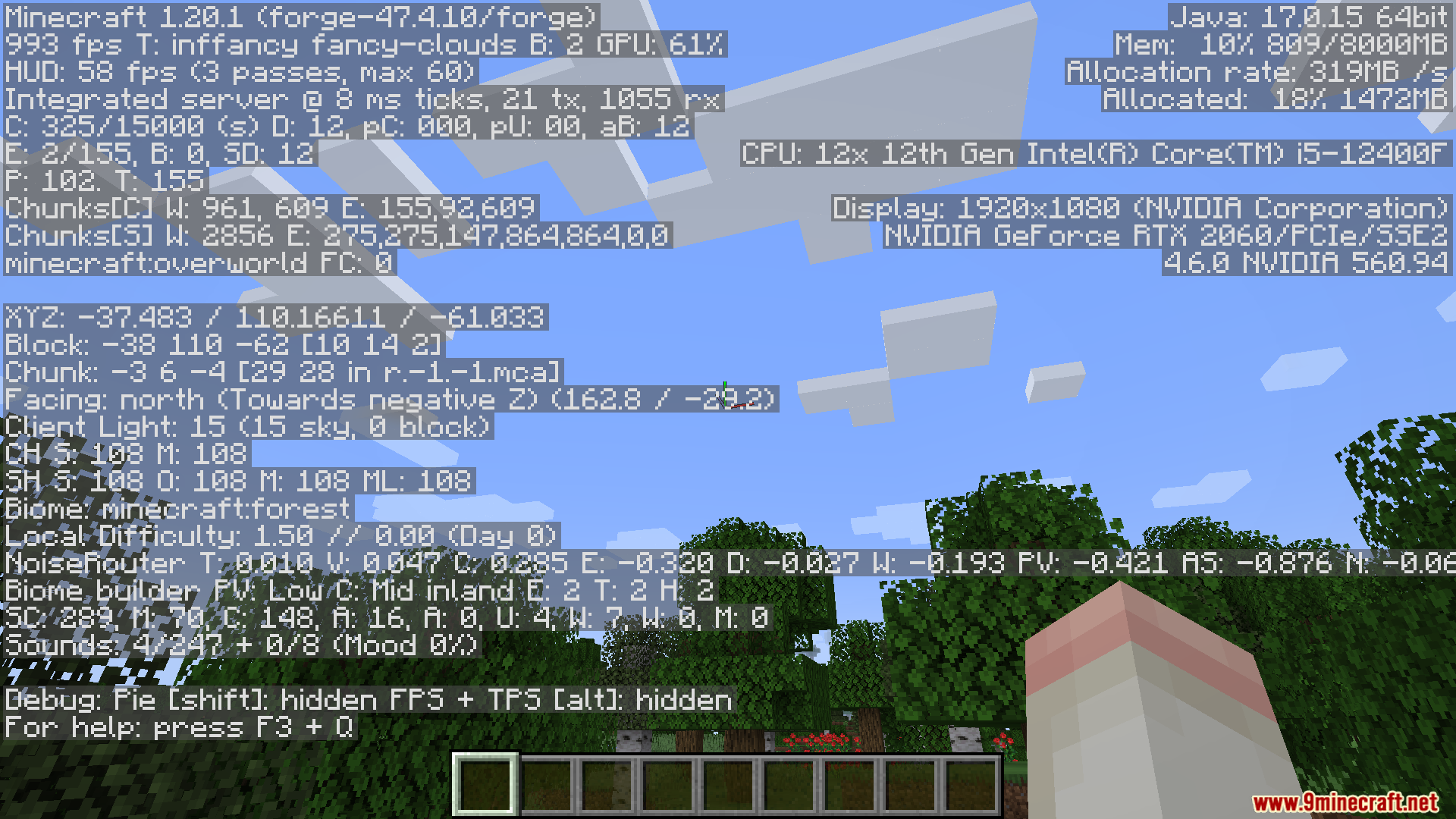 Gnetum Mod Screenshot 3 Minecraft debug screen displaying Gnetum Mod performance stats and system hardware information