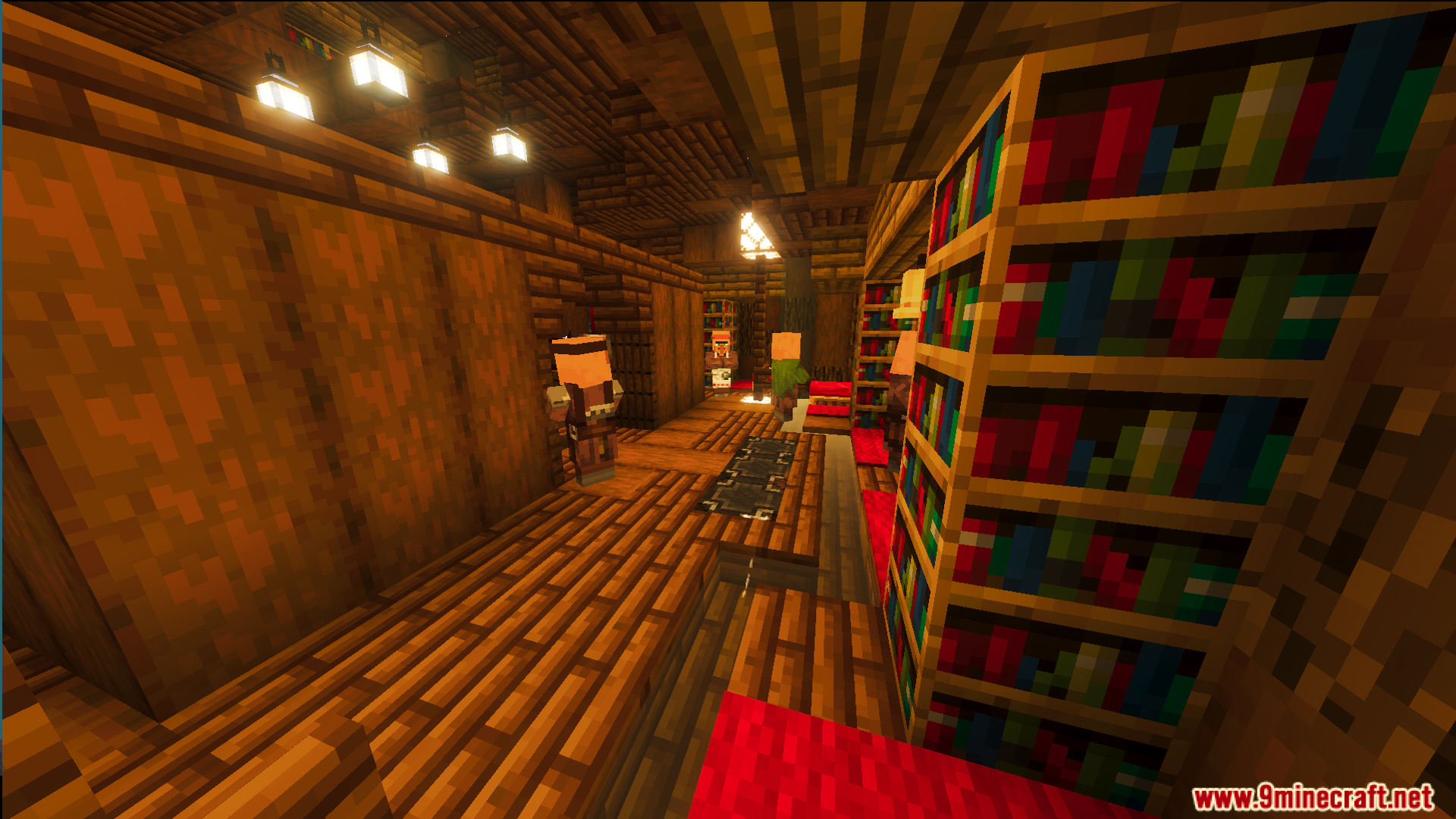 God Tree House Map Screenshot 7 Villagers standing in a cozy library room inside the God Tree House