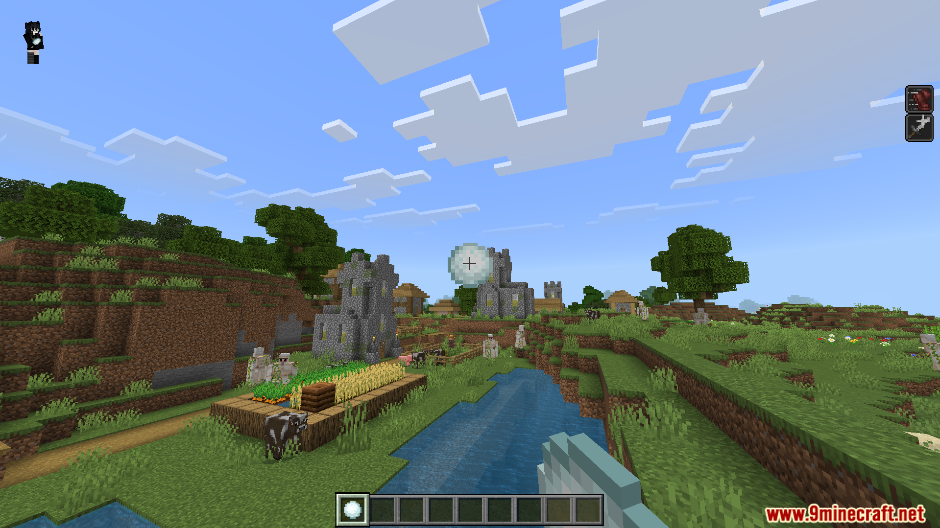 Gojo Satoru Awakening Addon Screenshot 1 Player holding a snowball in the Gojo Satoru Awakening Addon for Minecraft Bedrock