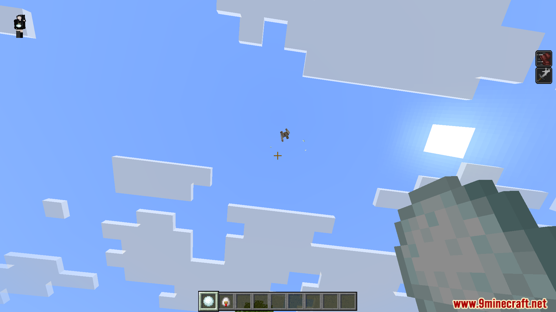 Gojo Satoru Awakening Addon Screenshot 4 Iron golem floating high in the sky after being pulled by a snowball