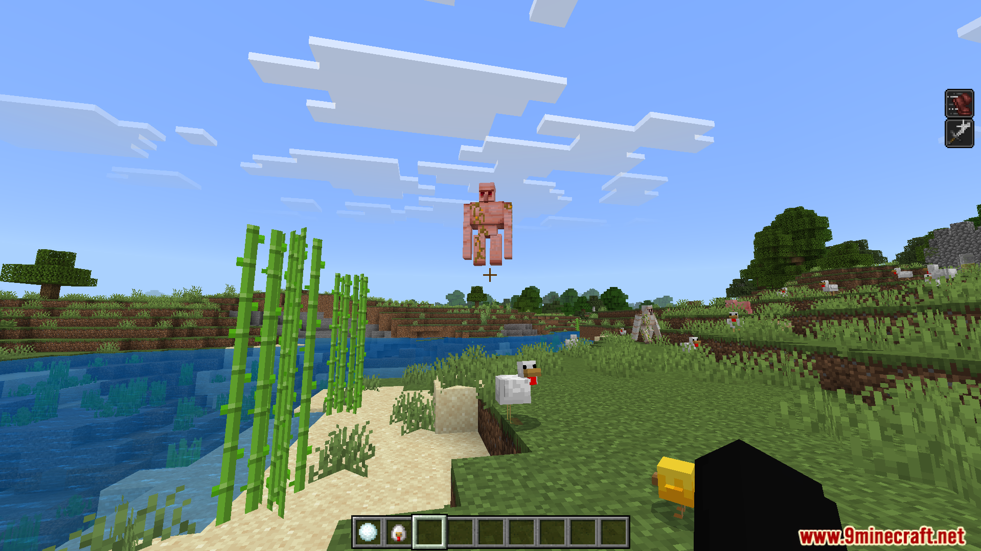 Gojo Satoru Awakening Addon Screenshot 6 Player uses a special psychic ability to pull an iron golem into air