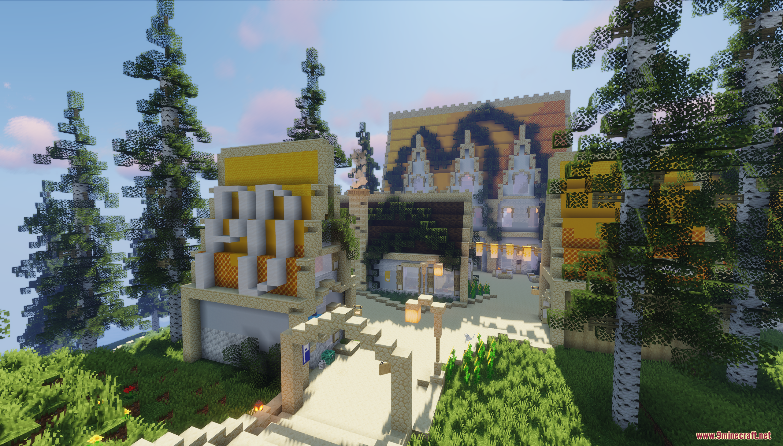 Large yellow and white building complex within the Golden Dawn Map