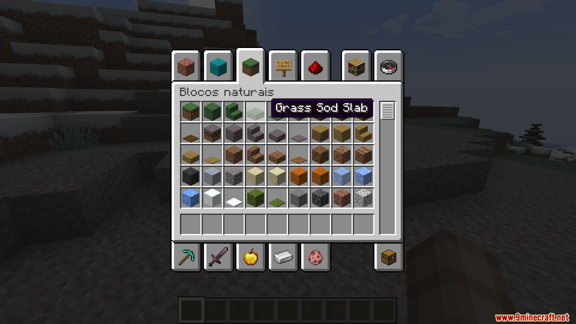 Grass Overhaul PT BR Translation Resource Pack Screenshot 2 Viewing translated natural block names in the creative inventory menu in Minecraft