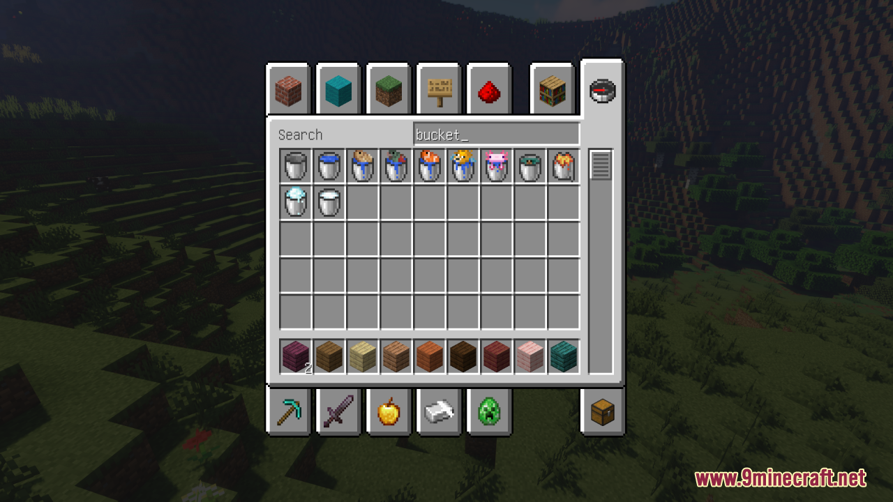 Grey64 Animated Items Resource Pack adds movement to buckets in the inventory