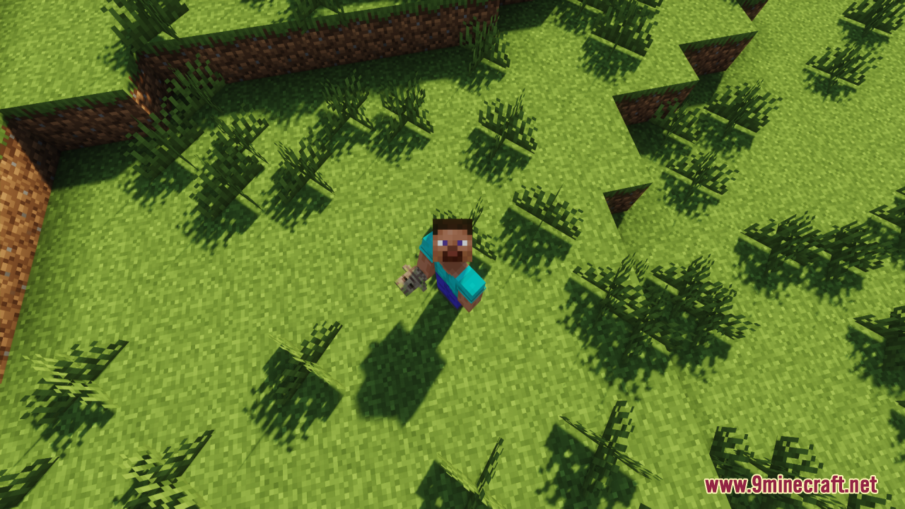 Groot Totem of Undying Resource Pack Screenshot 1 A Minecraft player stands in a field holding a Groot Totem of Undying
