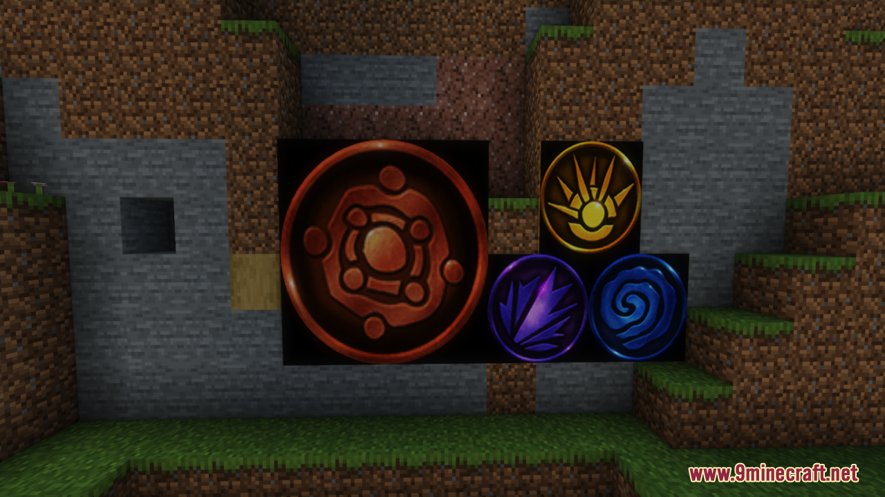 HTTYD Franchise Paintings Resource Pack Screenshot 12 Four colorful dragon class icons shown as custom paintings on a stone wall