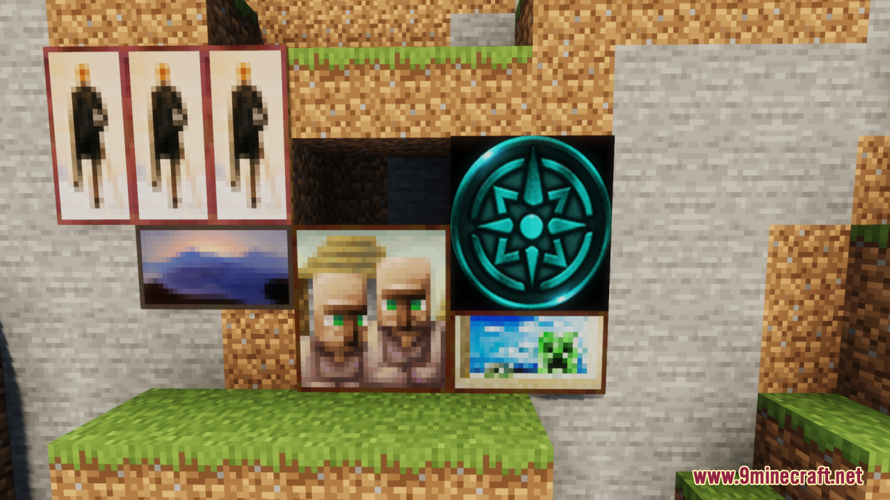 HTTYD Franchise Paintings Resource Pack Screenshot 2 Different sized paintings featuring a blue dragon symbol and characters on a wall