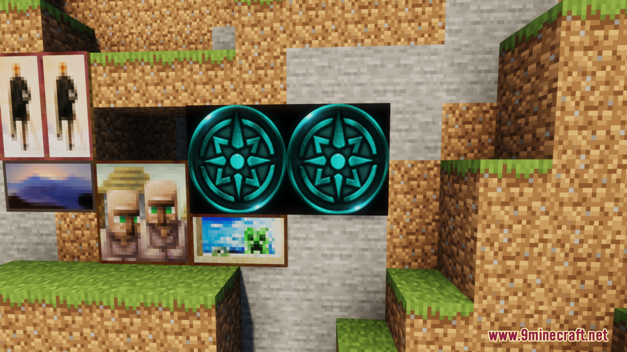 HTTYD Franchise Paintings Resource Pack Screenshot 3 Two teal circular paintings with star patterns displayed on a dirt wall