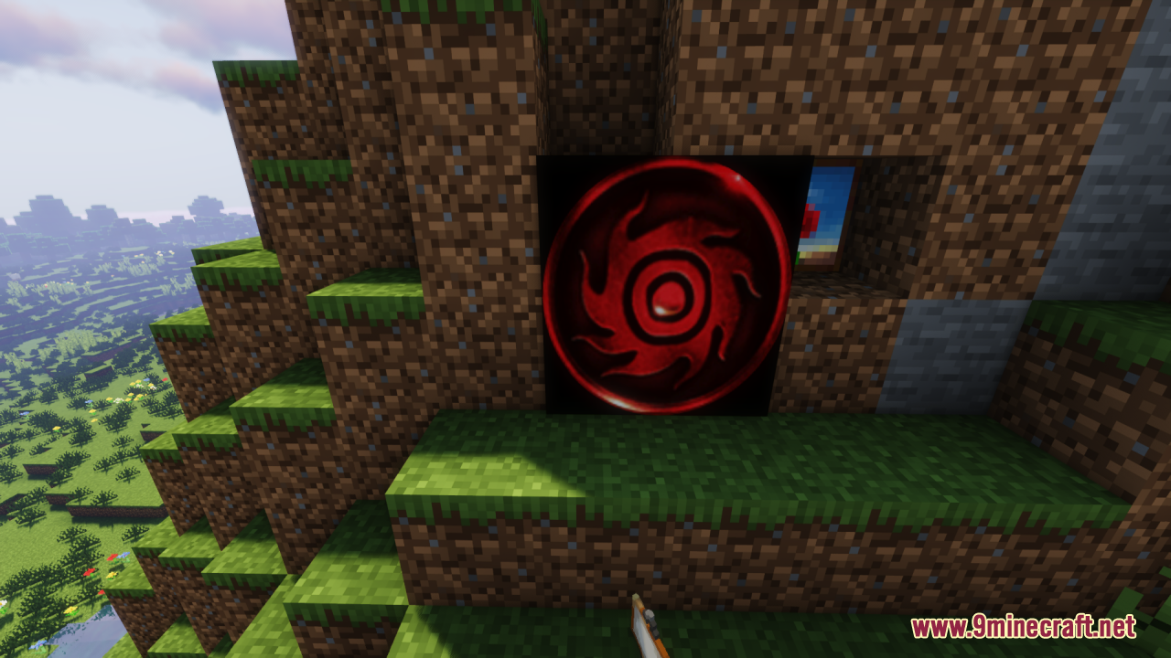HTTYD Franchise Paintings Resource Pack Screenshot 6 Red circular dragon crest painting displayed on a dirt wall in Minecraft
