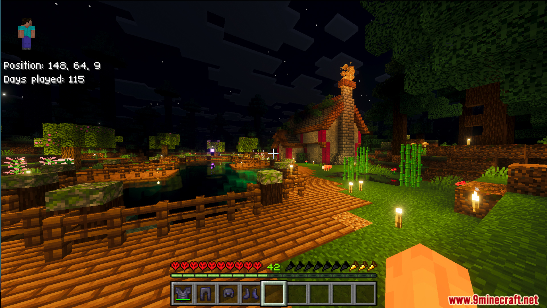Hardcore survival map features a beautiful lakeside base at night with lighting