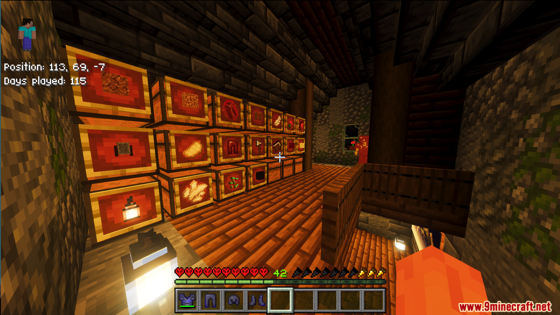 Organized storage system with many chests and item frames in the base