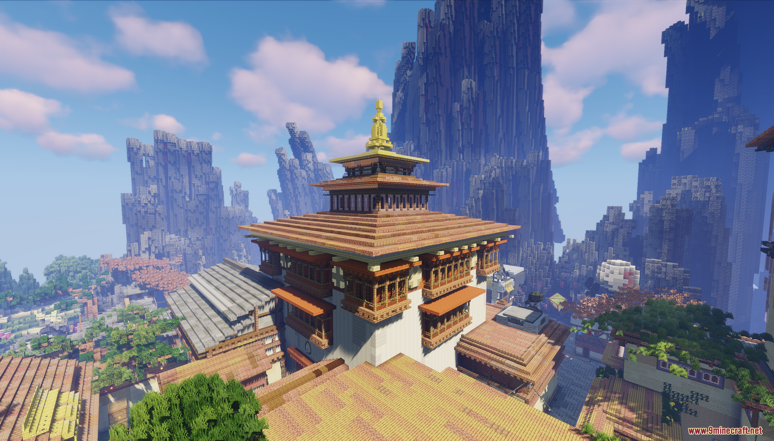 Haven Map Screenshot 2 A detailed wooden tower standing tall against a backdrop of jagged mountain peaks