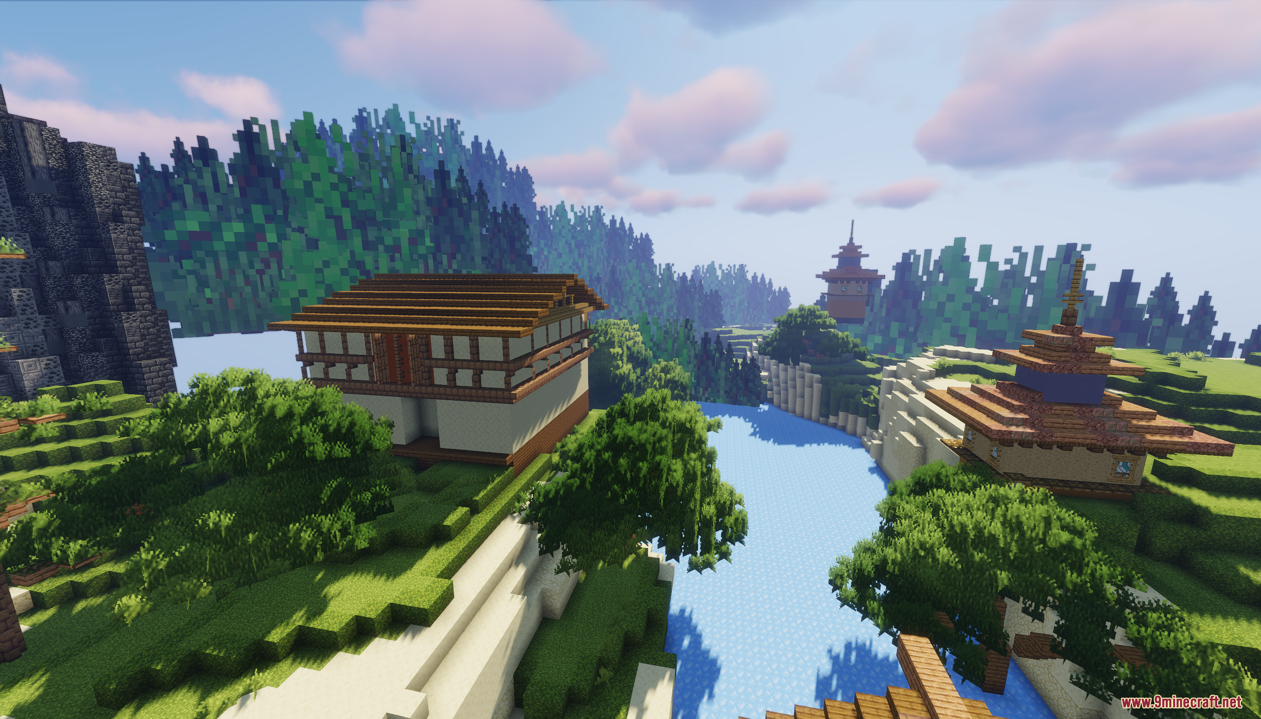 Haven Map Screenshot 6 A scenic river flows through a valley with traditional buildings and green trees