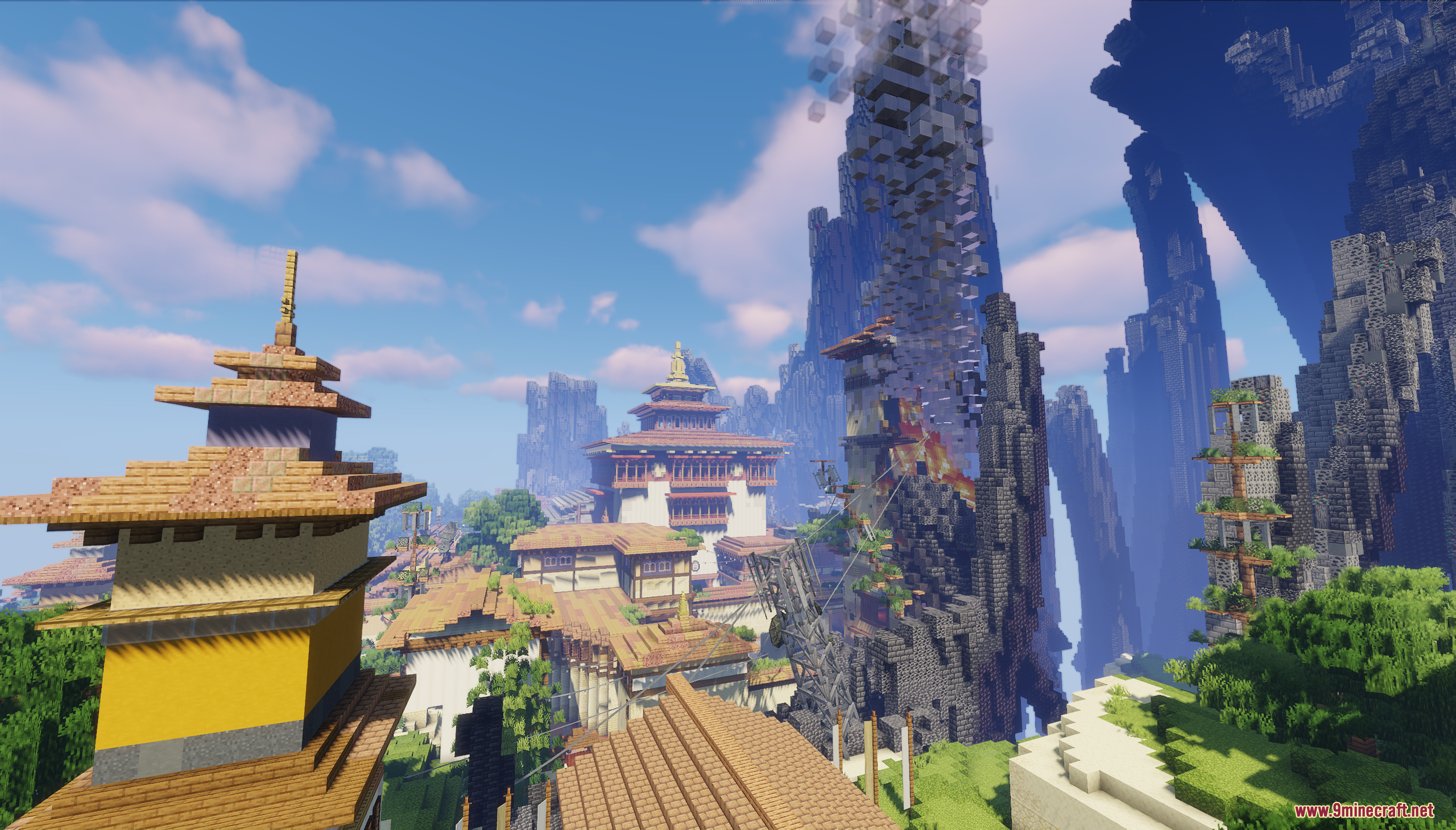 Haven Map Screenshot 7 A scenic mountain village with traditional pagodas and a floating rock structure