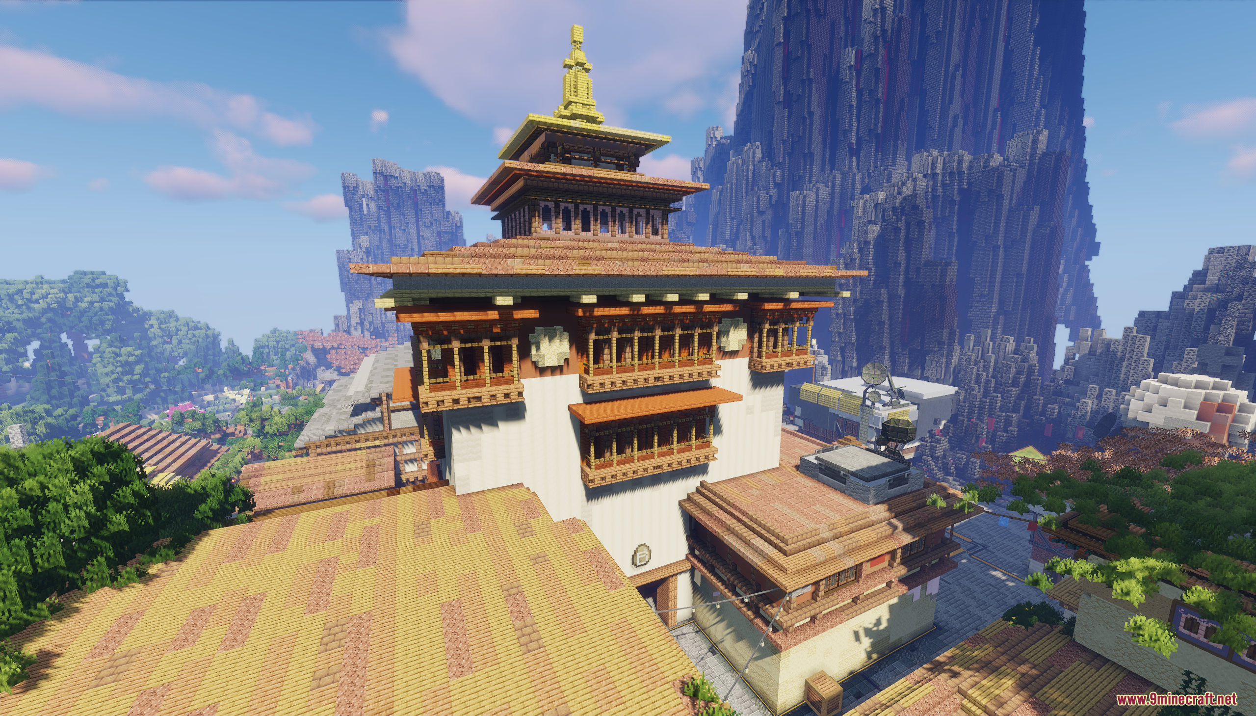 Haven Map Screenshot 8 A grand multi level temple building with white walls and a golden spire