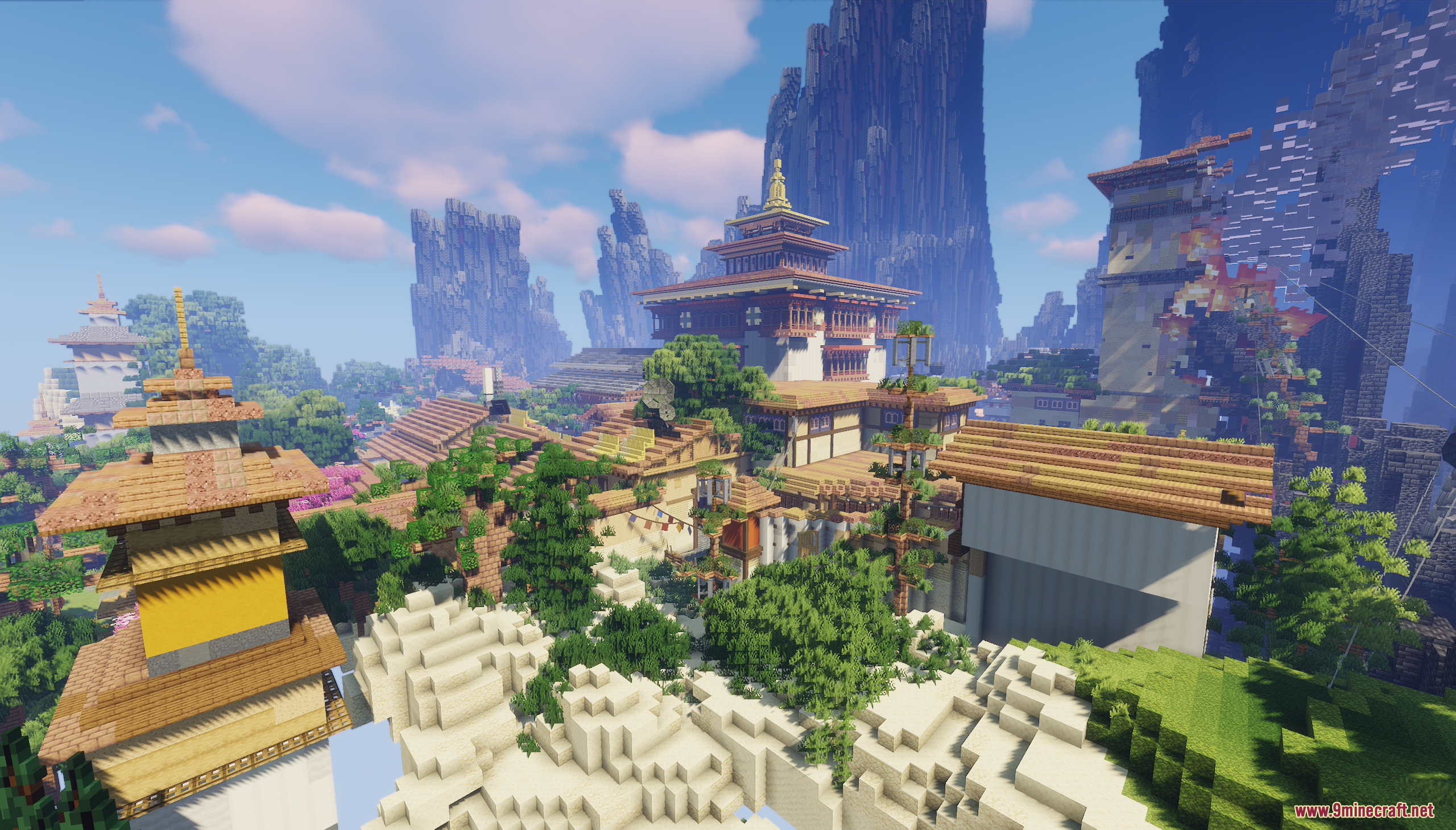 Haven Map Screenshot 9 Large traditional temple complex nestled between massive stone mountains and green forests