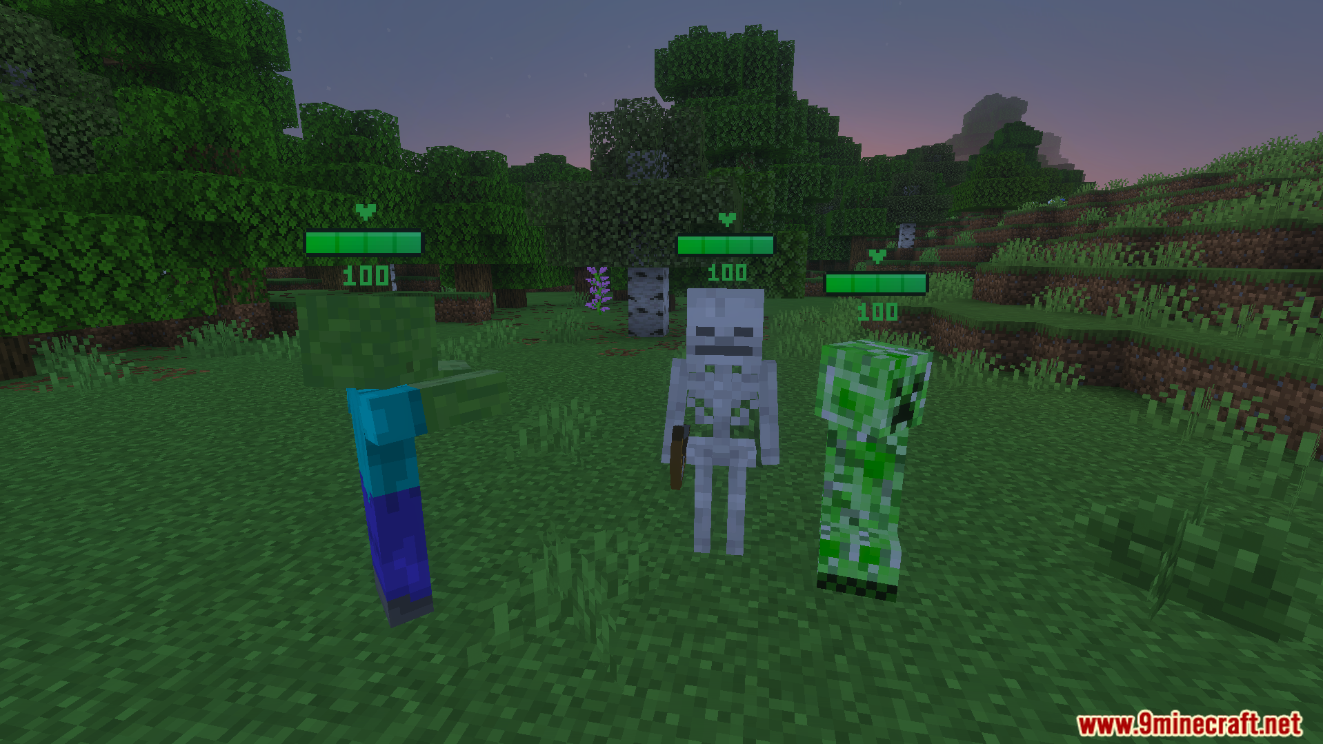 Health Bar Indicator Texture Pack Screenshot 3 Health Bar Indicator Texture Pack showing health bars above hostile Minecraft mobs in forest