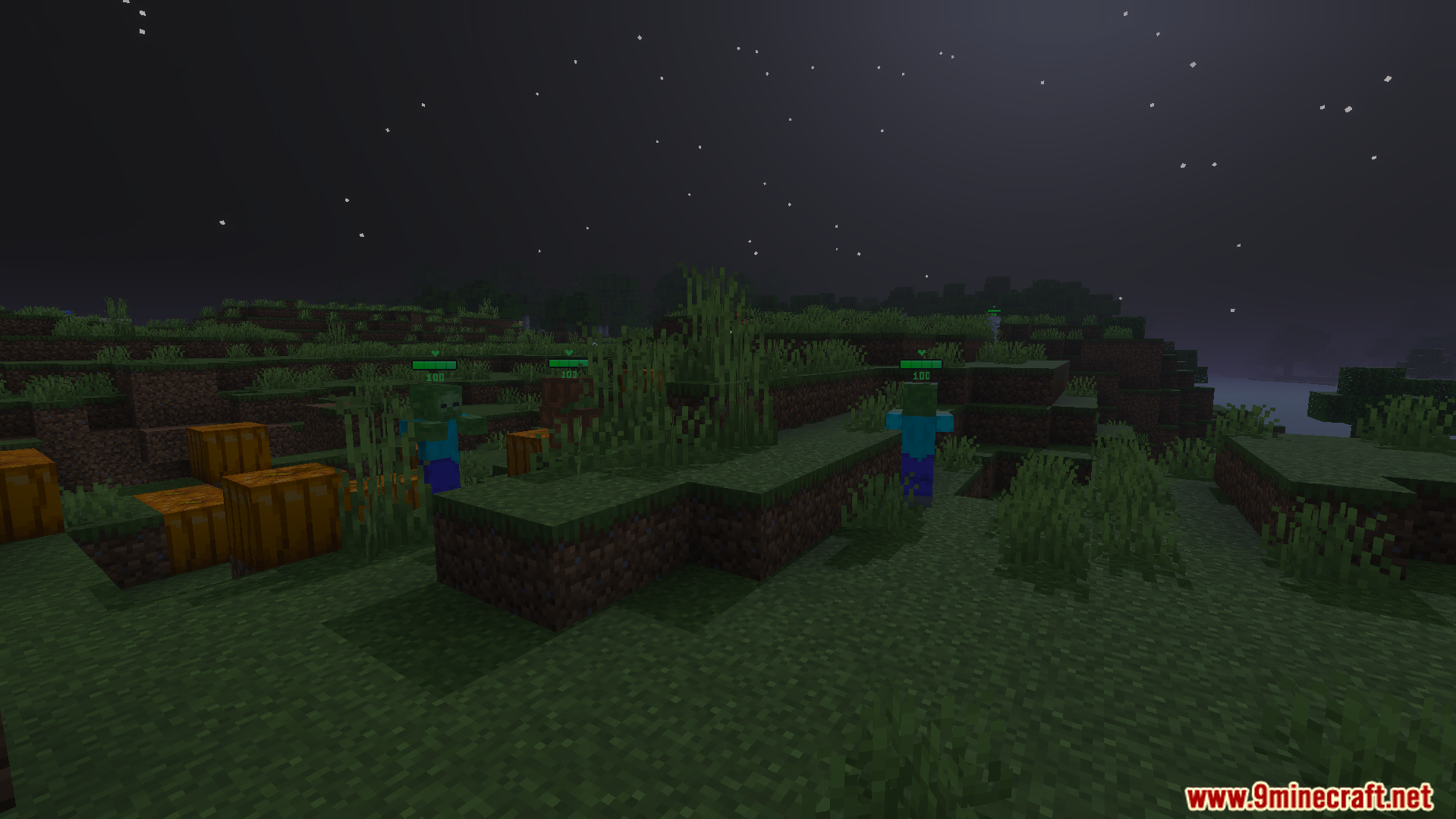Health Bar Indicator Texture Pack Screenshot 5 Health Bar Indicator Texture Pack showing green health bars above zombies at night
