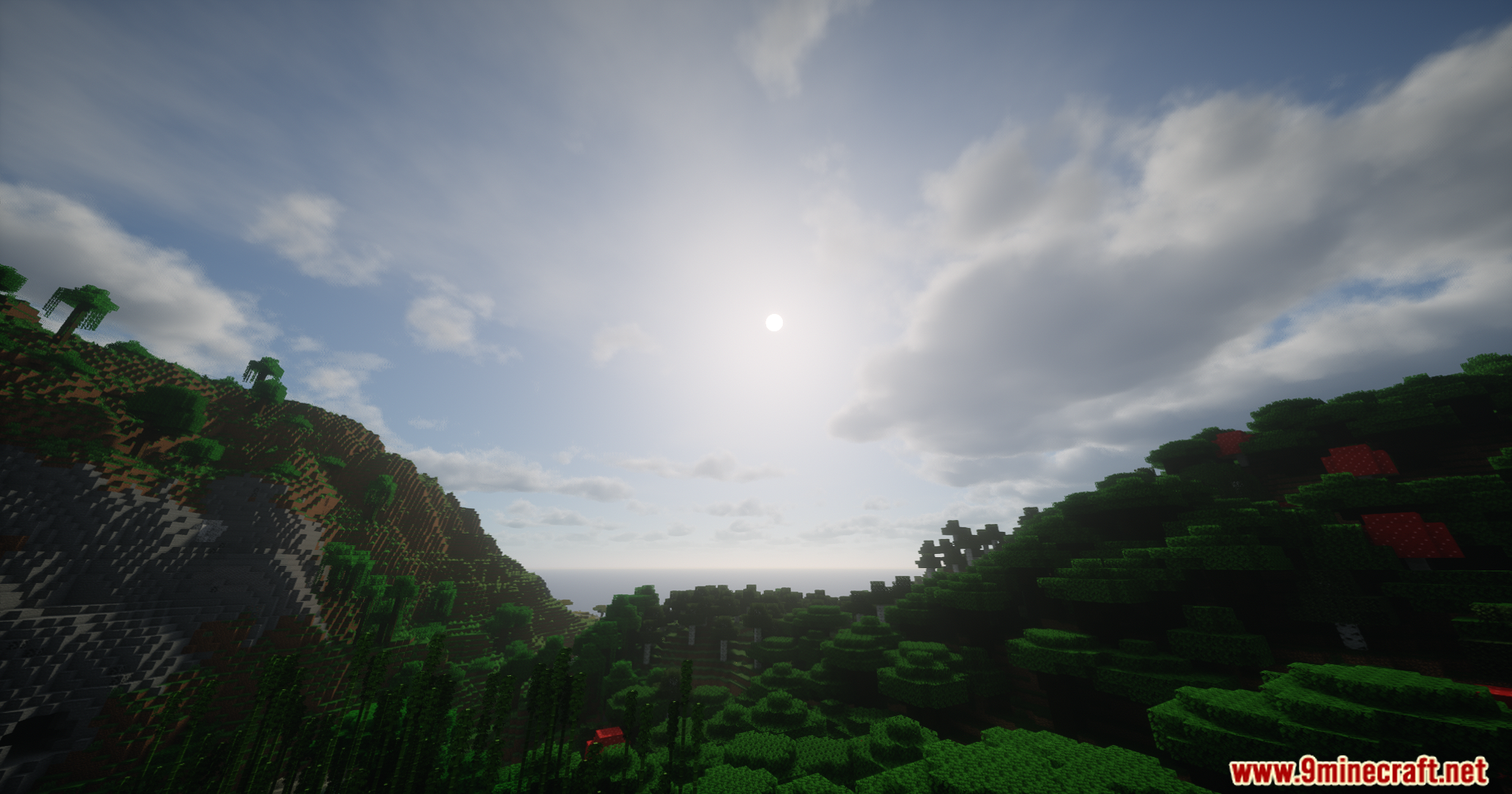 Helian MMCO Sundial Lite Edit Shaders Screenshot 5 Helian MMCO Sundial Lite Edit Shaders showcasing a bright sun over green hills
