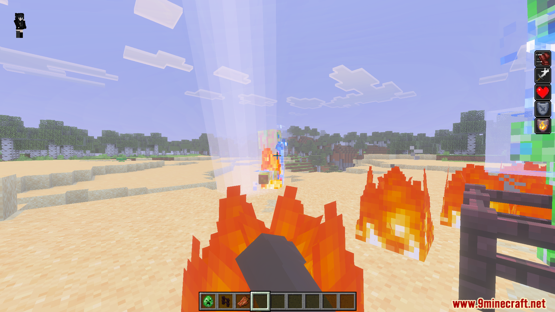 Player uses fire and lightning powers while gaining various beneficial status effects