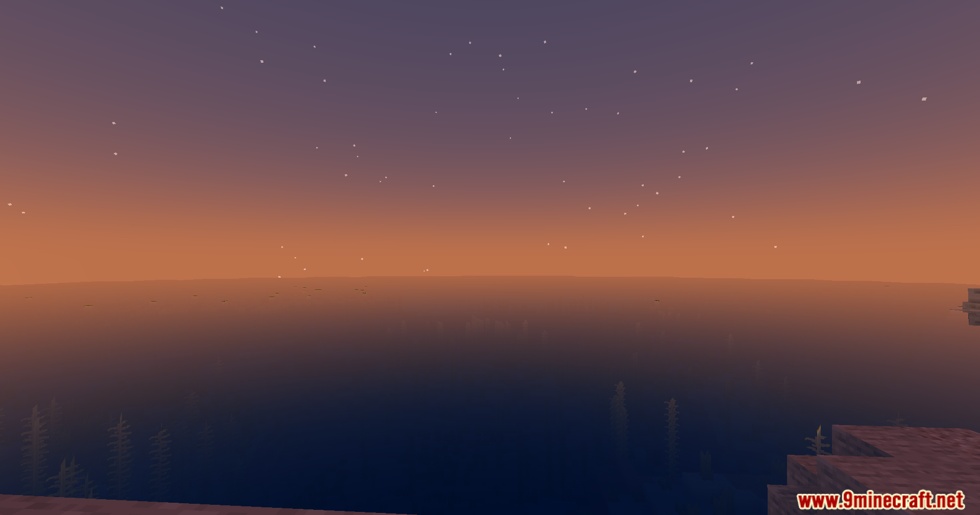 High Frames Plus Shaders Screenshot 1 A peaceful sunset over a vast ocean under a starry purple sky