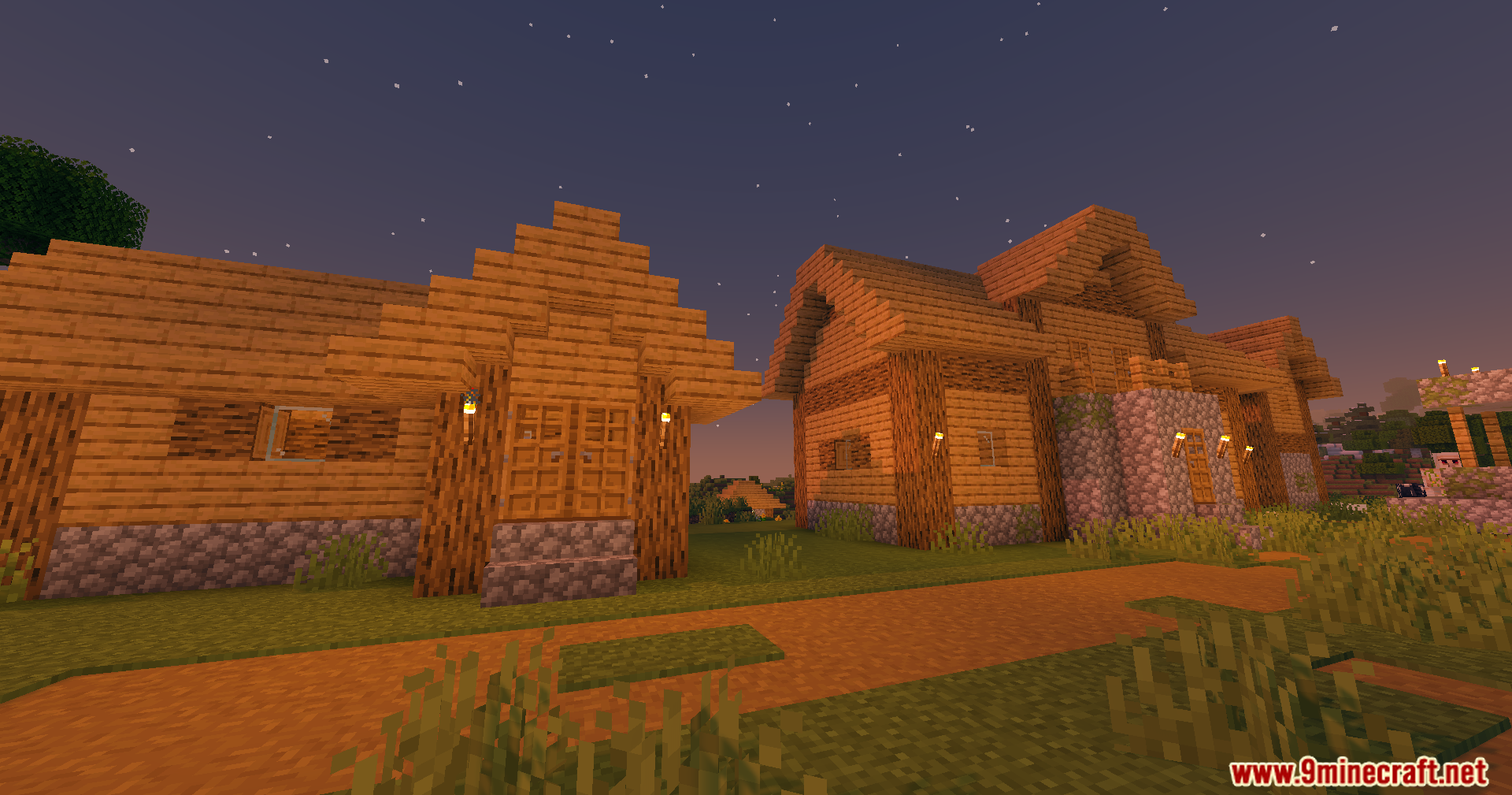 High Frames Plus Shaders Screenshot 9 High Frames Plus Shaders enhances the lighting of village houses at night