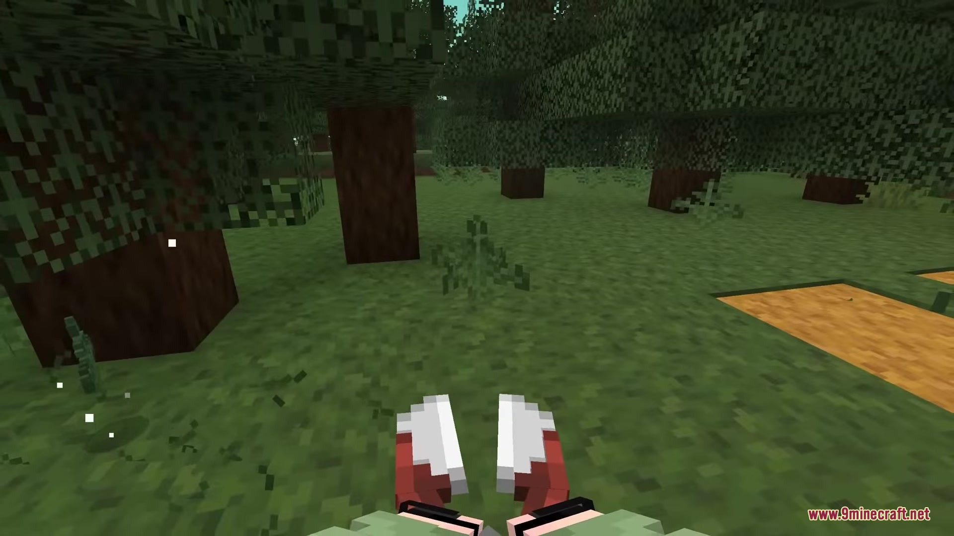 First person view of a player planting seeds with custom hand animations