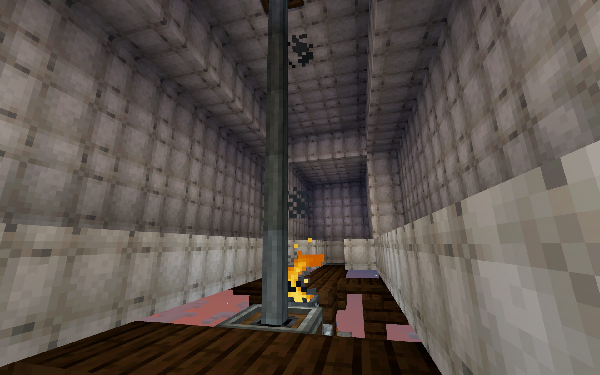 Interior view of the airship showing the burner and central support pole