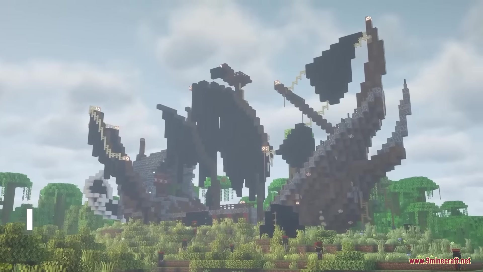 The Pirates Fall structure featuring a large dark ship in the jungle