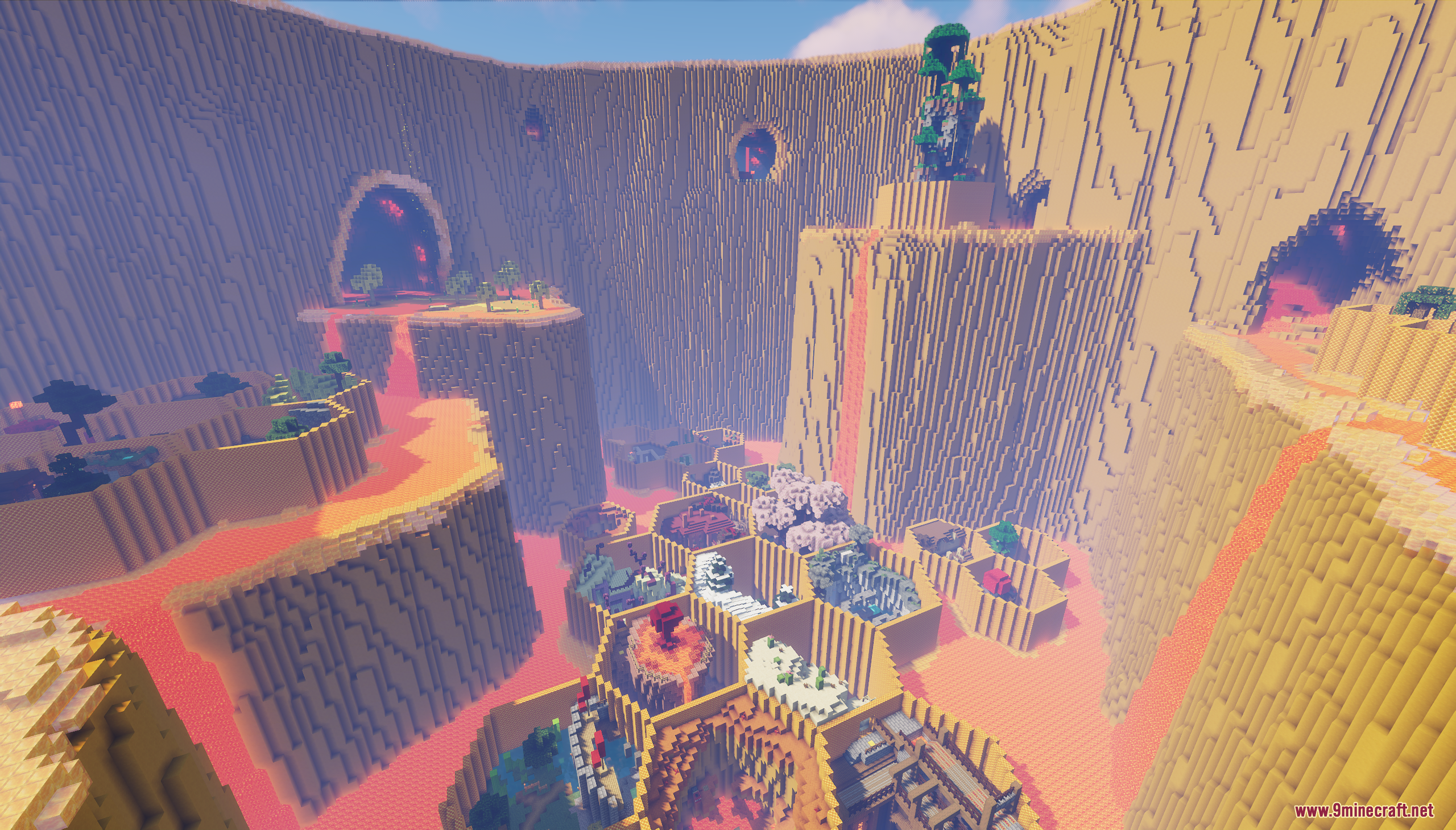 Honeycomb Parkour 2 Map Screenshot 10 Wide aerial view of the Honeycomb Parkour 2 Map featuring various themed cells