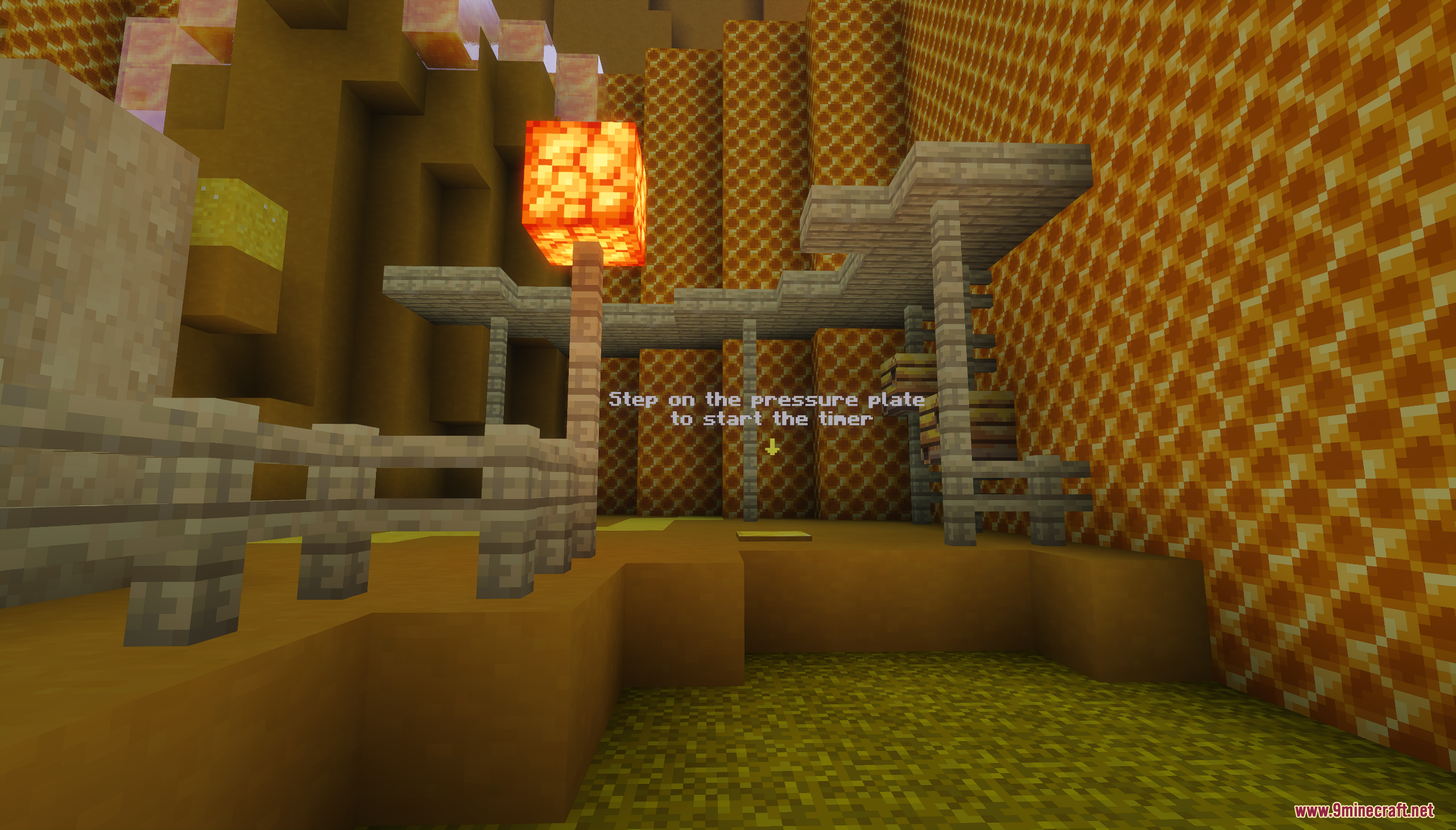 Honeycomb Parkour 2 Map Screenshot 3 Step on the pressure plate to start the timer in the parkour level